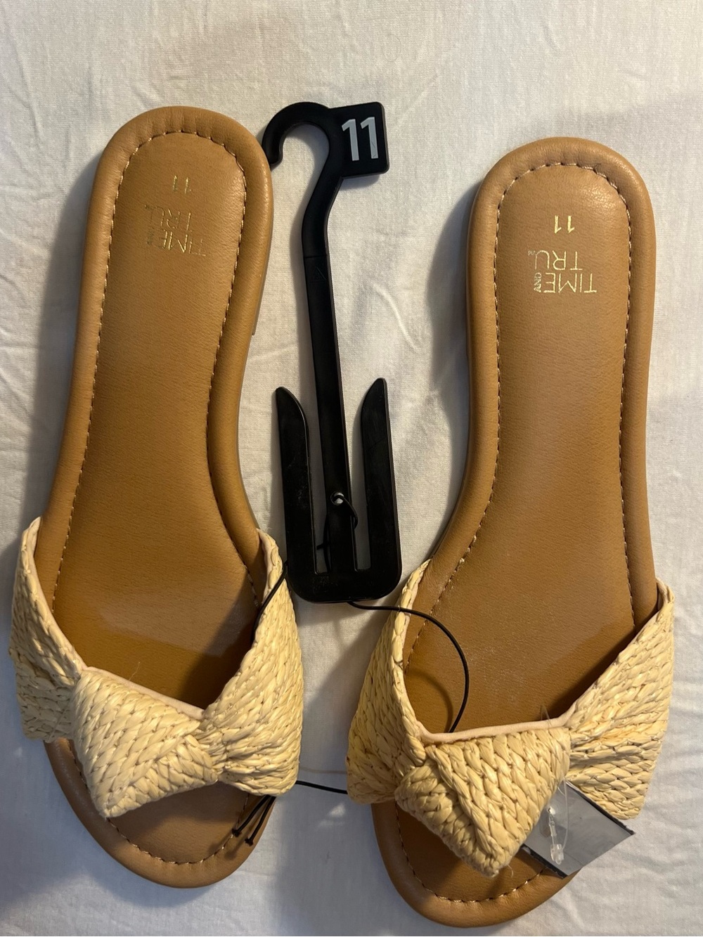 Time and Tru Cream Woven Knot Slide Sandals